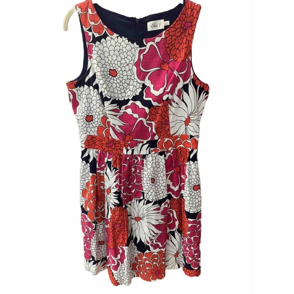Eliza J Women’s Sleeveless Knee Length Dress Navy Red And Pink Floral Size 12 - Picture 1 of 8